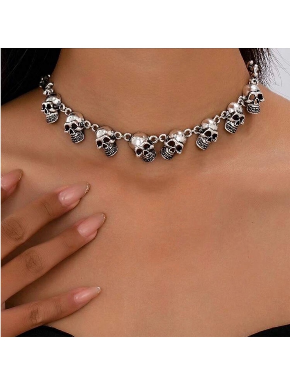 Silver Skull Choker Necklace Stainless New